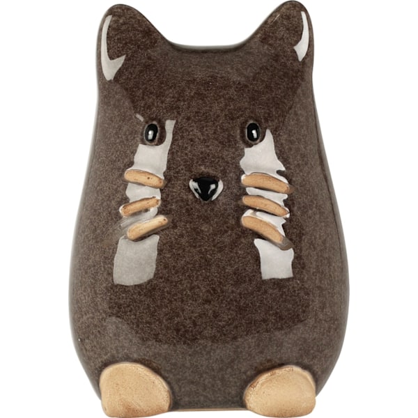 Katt Porslin Vit Brun Beige 13 cm White