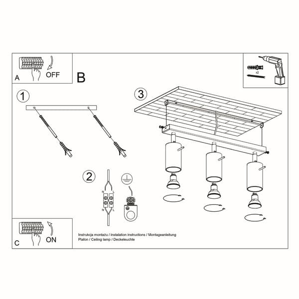 Taklampa RING 3 svart Black