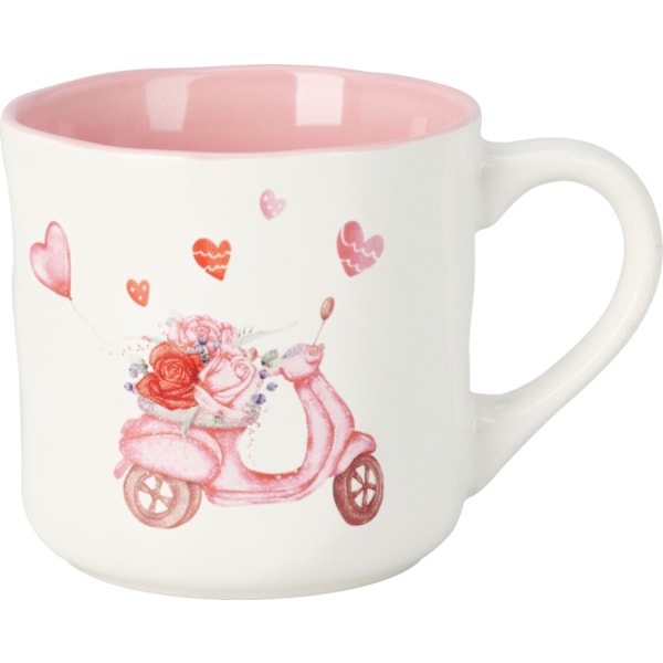 Mugg Rosa Cykel Bil Moped Hjärtan White