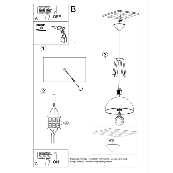 Pendel lampa CASCO svart/vit White
