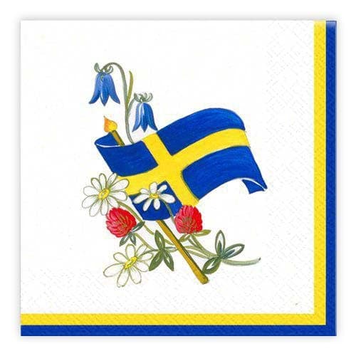 Servietter Svensk flagga/Blommor 33x33cm 20-pak Multicolor