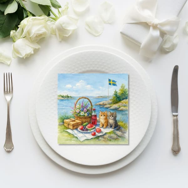 Servetter Skärgårdskatter 33x33 cm 20-pack multifärg