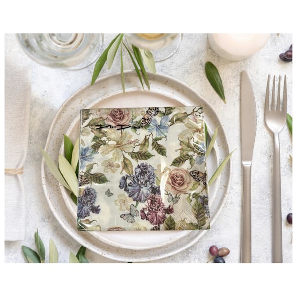 Servietter Blomsterfjäril 33x33cm 20-pakning Multicolor