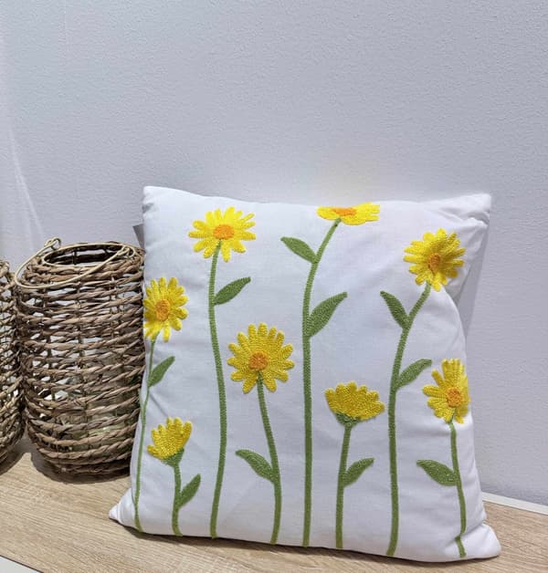 Kudde Blommor Vit/Gul 45x45 cm Yellow