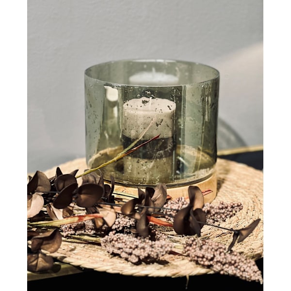 Lykta Stormlykta Ljushållare Trä/Glas 17 cm Transparent