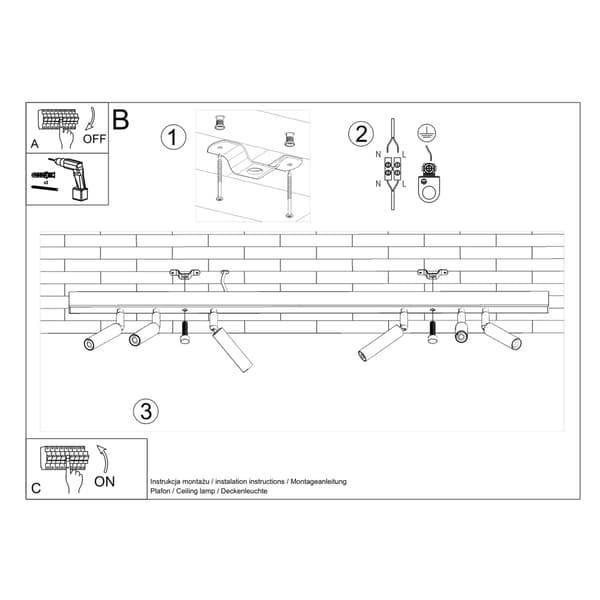 Taklampa EYETECH 6 svart Black