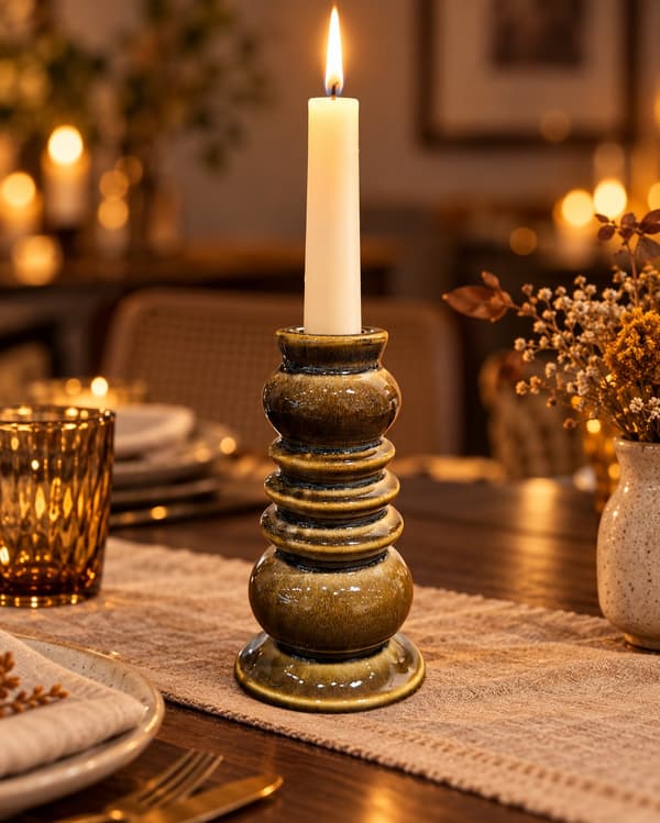 Ljusstake Keramik Olivgrön 15,5 cm Olive