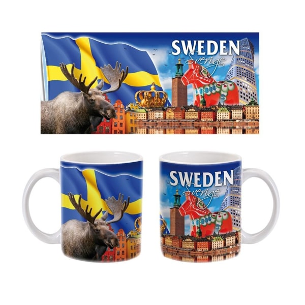 Mugg Souvenir Sverige Dalahäst Älg multifärg