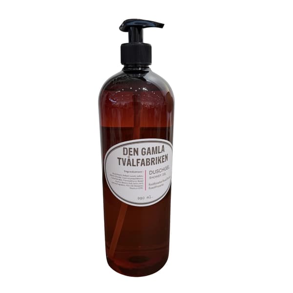 Duschgel med pumpflaska Ros/Rabarber 1000 ml Brun
