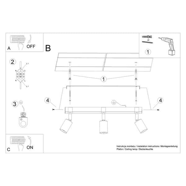 Taklampa ZUCA 3 svart Black