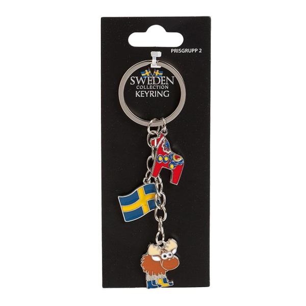 Nøkkelring Souvenir Dalahäst Flagg Elg Multicolor