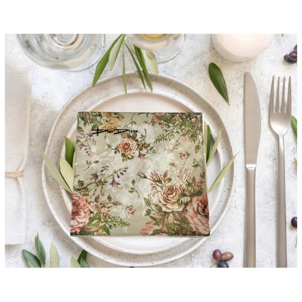 Servietit Ruusut beige 33x33cm 20-pakkaus Multicolor