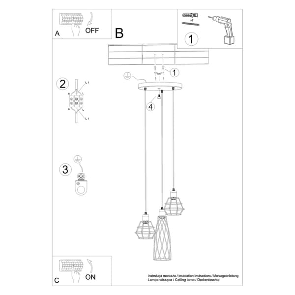 Taklampa SUBA 3P svart Black