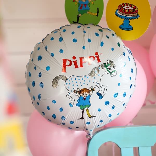 Ballong Pippi Långstrump Rund Folie Vit