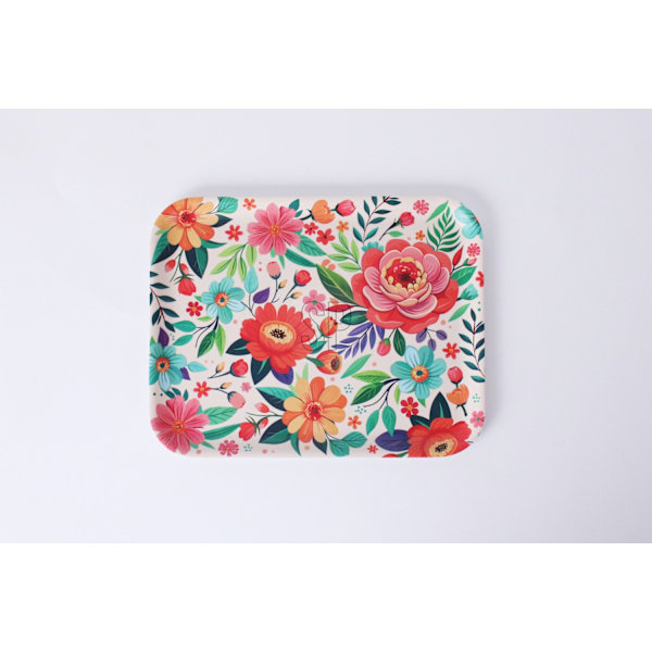 Bricka Blommor Melamin 37x29 cm Vit
