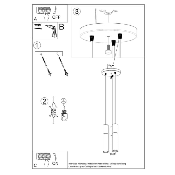 Pendel lampa PABLO 3P vit White