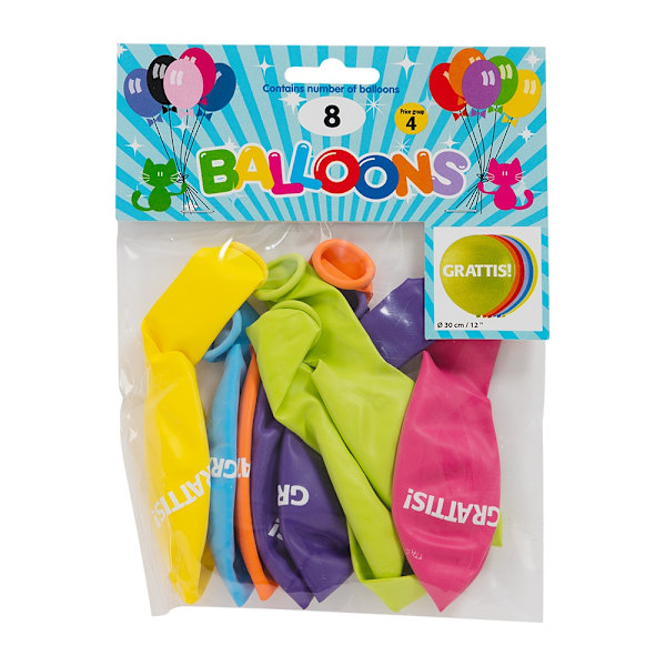 Ballong Grattis 8-pack Latex Mixade Multicolor