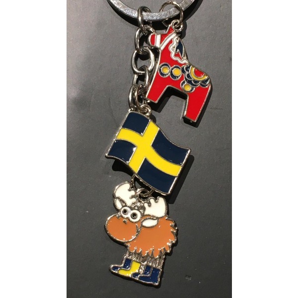 Nøkkelring Souvenir Dalahäst Flagg Elg Multicolor