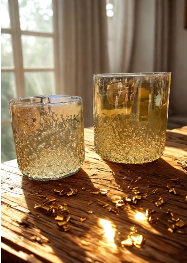Ljushållare Lykta Mönstrat Glas 10 cm Guld
