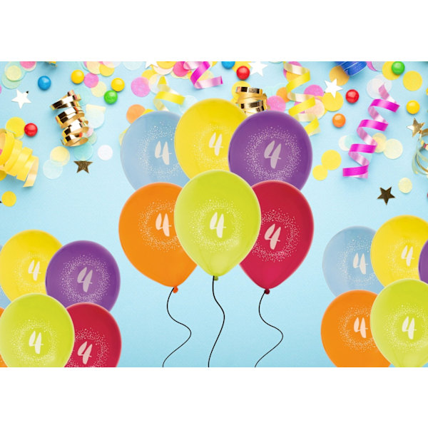 Ballong Födelsedag 4 år 6-pack Latex Mixade Multicolor