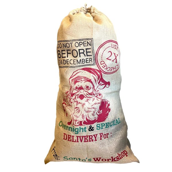Julklappssäck Tomte Jute 100cm stor Brun