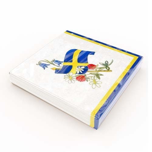 Kaffeservetter Svensk flagga/Blommor 25x25cm 20-pack multifärg