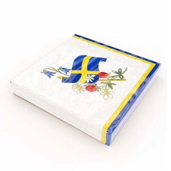 Kahviservietit Ruotsin lippu/Kukat 25x25cm 20-pakkaus Multicolor