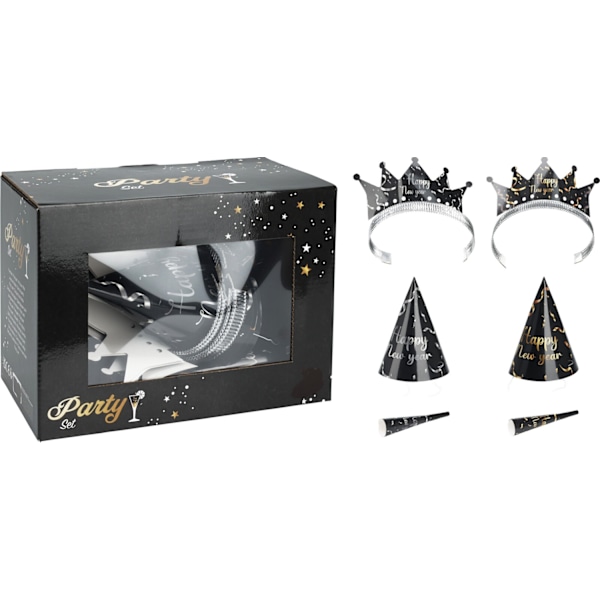 Party Set Happy New Year Nyår 16 delar Black