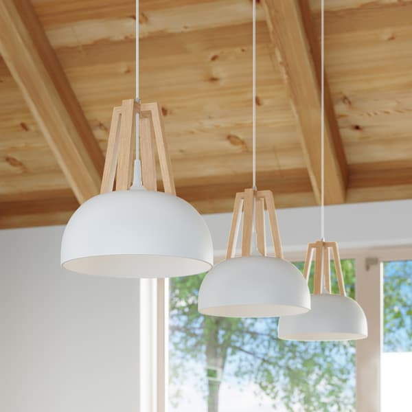 Pendel lampa CASCO vit/naturligt trä White