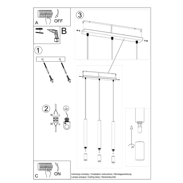 Pendel lampa WEZYR 3 vit White
