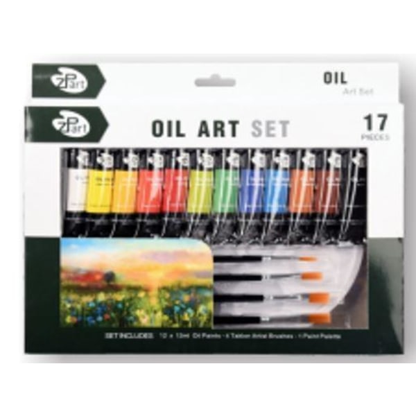 Malersæt olie 12 farver, 4 pensler, palet Multicolor