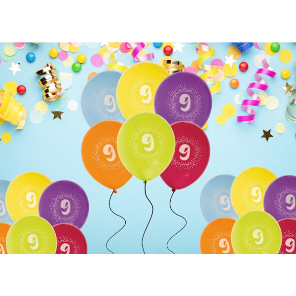 Ballong Födelsedag 9 år 6-pack Latex Mixade Multicolor