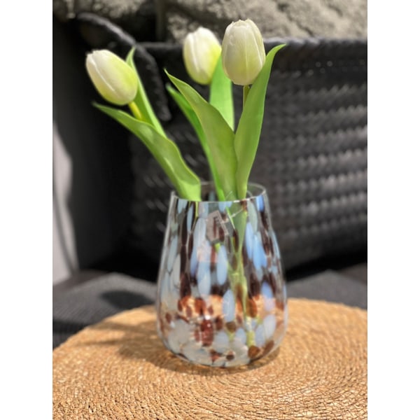 Lykta Glas Mönstrad Brun/Vit 15 cm Transparent