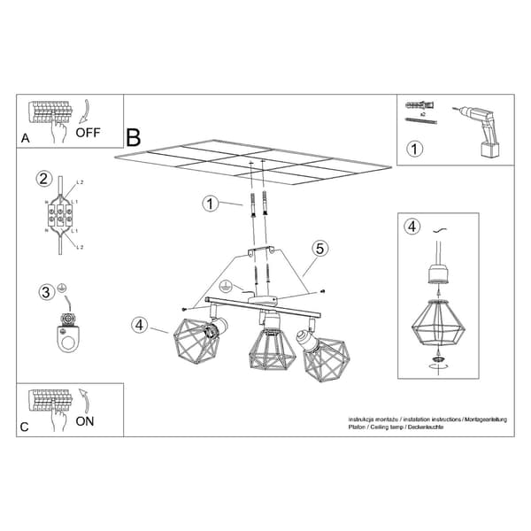 Taklampa ARTEMIS 3 vit White