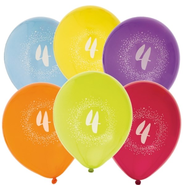 Ballong Födelsedag 4 år 6-pack Latex Mixade Multicolor