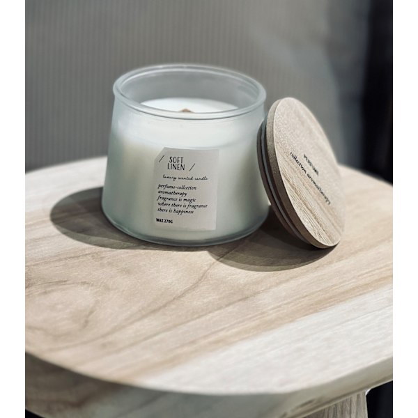 Doftljus Wood Wick Soft Linen 10 cm White Soft Linen