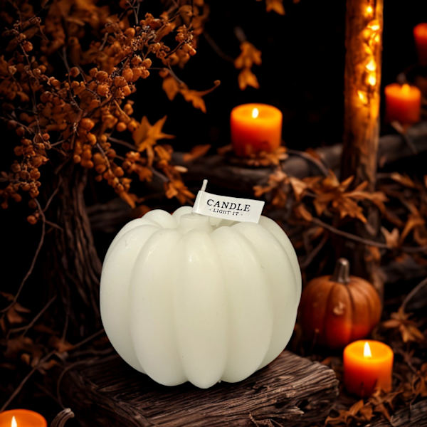 Ljus Pumpa Halloween Vitt 9 cm Vit