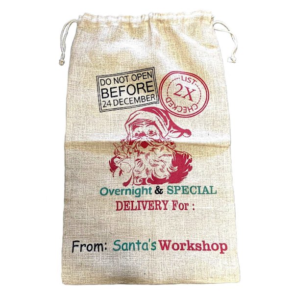 Julklappssäck Tomte Jute 100cm stor Brun