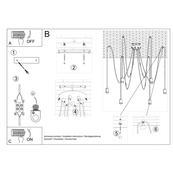 Ljuskrona EDISON 5 svart Black