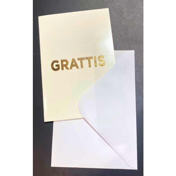Grattiskort med kuvert Vitt med guldtext 13x19 cm Vit
