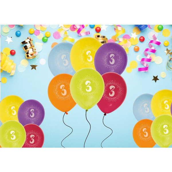 Ballong Födelsedag 3 år 6-pack Latex Mixade Multicolor