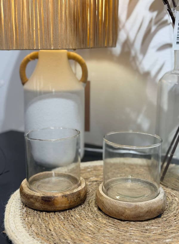 Ljuslykta Ljushållare Trä/Glas 10x10 cm Transparent