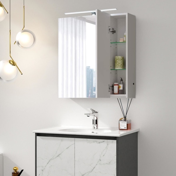 ML Design Mirror Cabinet Badrum 3-dörr med LED-belysning, uttag, Vit 1831 |  White | 1000 | Fyndiq