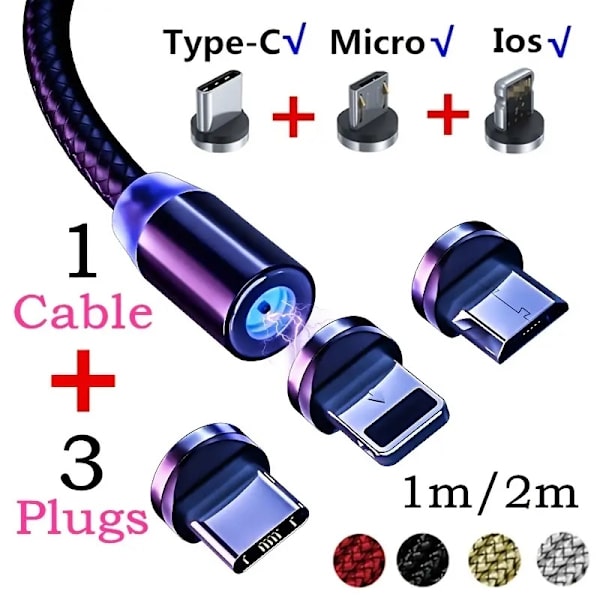 Mobil Laddare Magnetiska 3 in 1 USB-C - iPhone - Android (Röd)