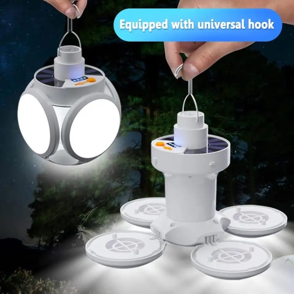 Campinglampa Deluxe - Solcell + USB - Vikbar -