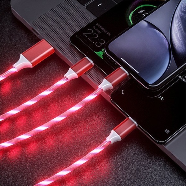 Mobil Laddare Magnetiska 3 in 1 Flash Kabel USB-C - iPhone - Android (Röd)