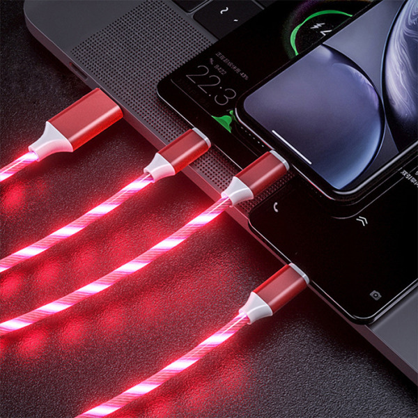 Mobil laddare Magnetisk 3 in 1 USB-C - iPhone - Android (Flash) Rosa/Röd
