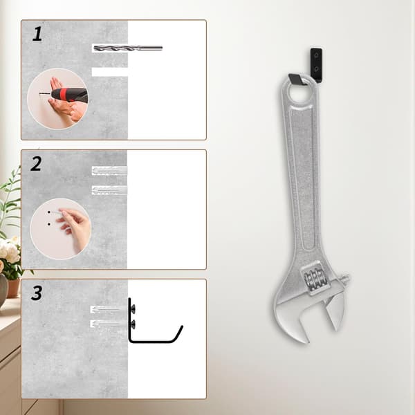 Set med 8 svarta väggkrokar i metall för sovrum, badrum, kök, vardagsrum och hall