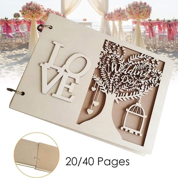 Rustik gästbok i trä för bröllop, förlovning, scrapbooking