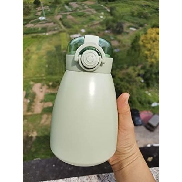 Kawaii vattenflaska, sugrör och stor mage kopp isolerad kallvattenflaska (500ml, grön)